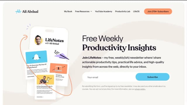 LifeNotes newsletter by Ali Abdaal