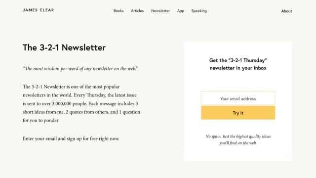 The 3-2-1 Newsletter newsletter by James Clear