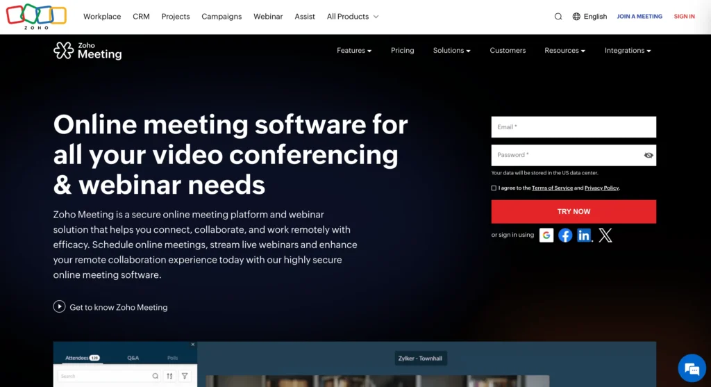 Zoho Meeting - best video conferencing platforms