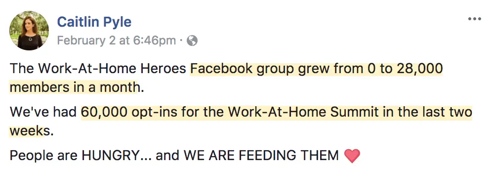 Benefits of virtual events - Work at Home Summit lead generation - Caitlin Pyle