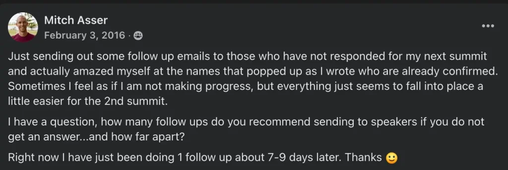 Influencer marketing mistakes - Follow up process - Mitch Asser example